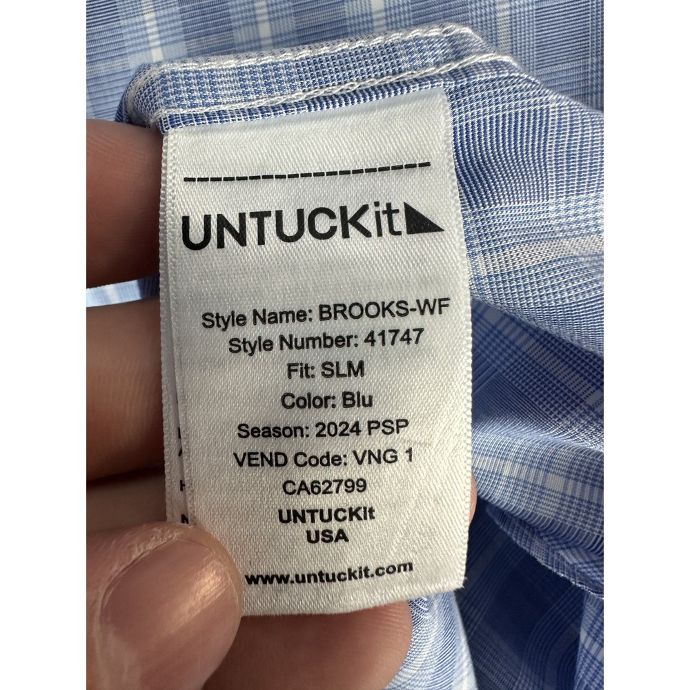 UNTUCKit Shirt Mens XL Blue White Plaid Slim Fit Brooks Smart Casual Office - Picture 9 of 10